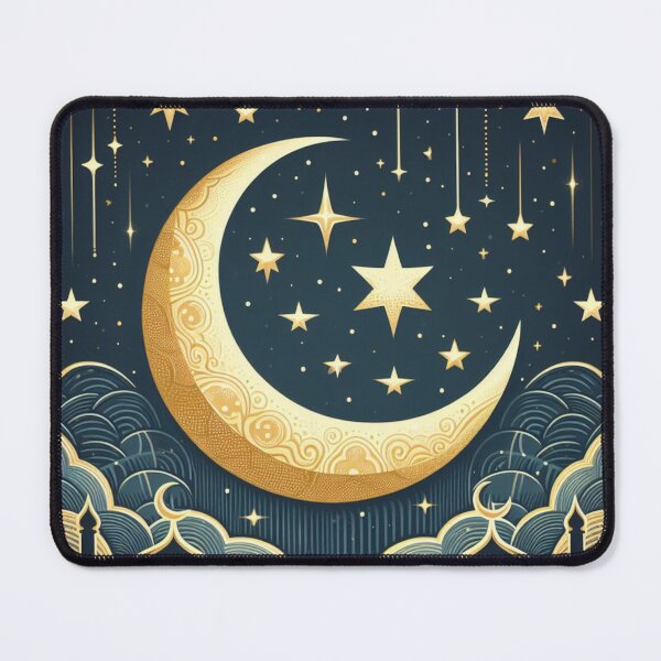 Item preview, Golden Crescent Moon Over Mosque Silhouette designed and sold by LyssasMindArt.