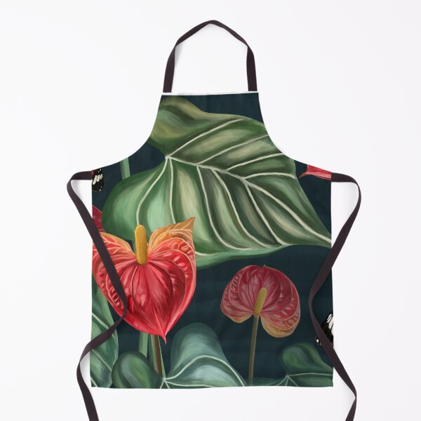 Item preview, Tropical pattern background of anthurium flowers, red flower with leaves, plants with butterflies on dark blue background designed and sold by hAITHAM1985.