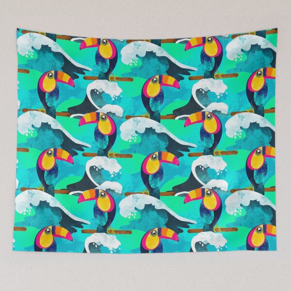 Item preview, Blue Toucan Tropical Sunset Wave Pattern  designed and sold by lingartdesign.