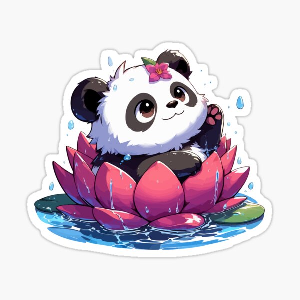 Item preview, Cute Anime Panda Bear Bath With Water Lily designed and sold by TomFrontierArt.
