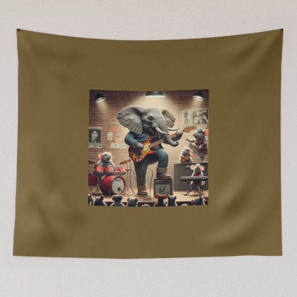 Item preview, Elephant standing on its hind legs, playing a stylish electric guitar with a fiery design designed and sold by AndreaMart.