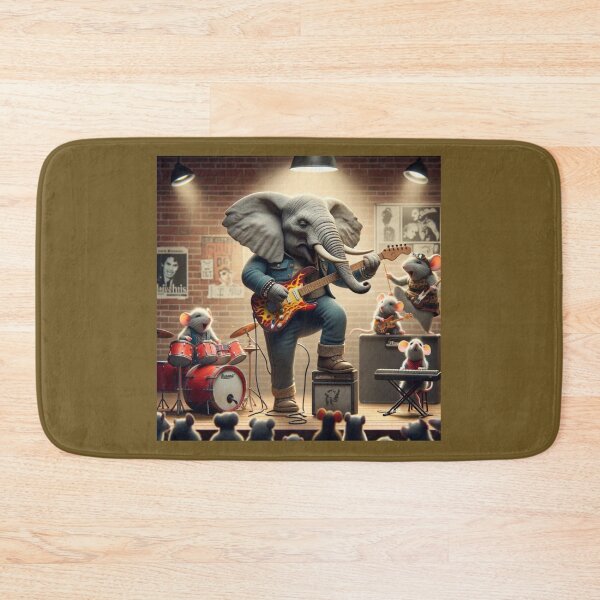 Item preview, Elephant standing on its hind legs, playing a stylish electric guitar with a fiery design designed and sold by AndreaMart.
