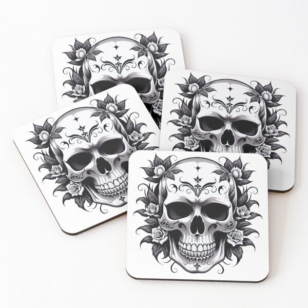 Item preview, A black and white skull with roses designed and sold by Sopilka.