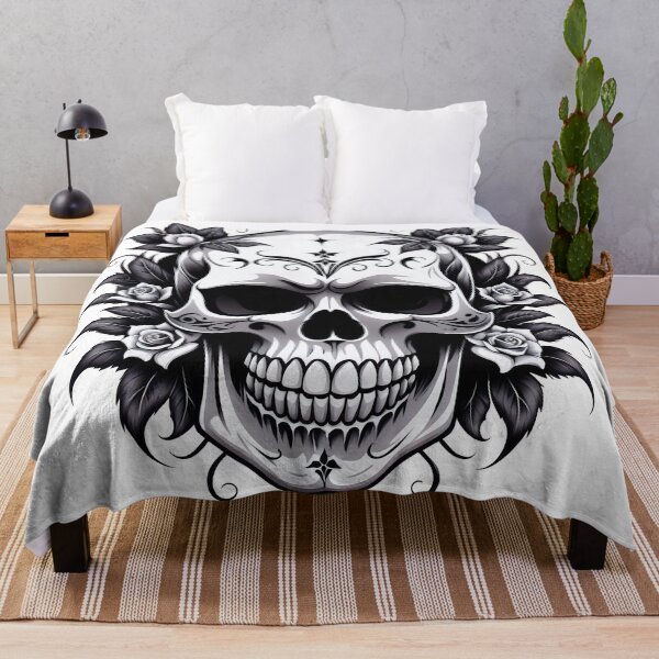 Item preview, A black and white skull with roses designed and sold by Sopilka.