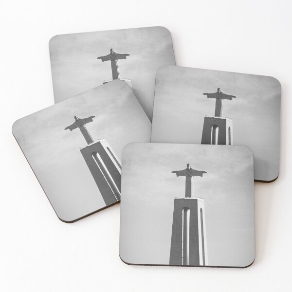 Item preview, black and white Sanctuary of Christ statue at sunset in Lisbon, Portugal designed and sold by jpferreiraphoto.