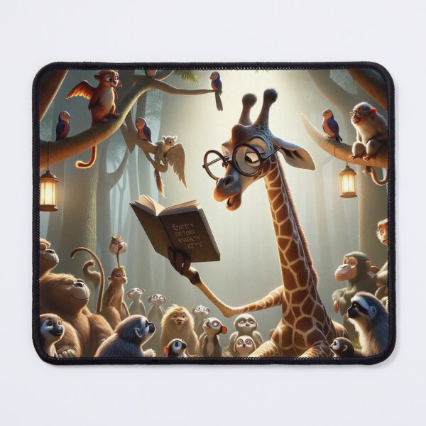 Item preview, Giraffe stands among the jungle trees, wearing round, intellectual-looking glasses, and reads from an open book designed and sold by AndreaMart.