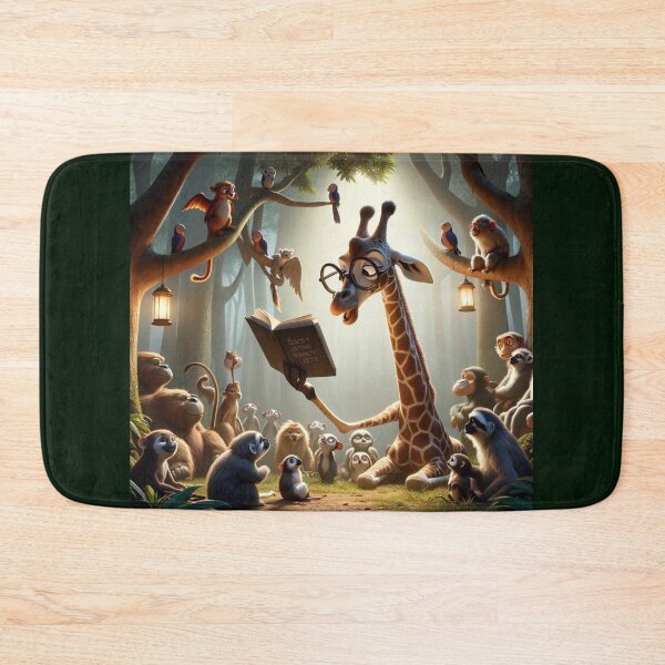 Item preview, Giraffe stands among the jungle trees, wearing round, intellectual-looking glasses, and reads from an open book designed and sold by AndreaMart.