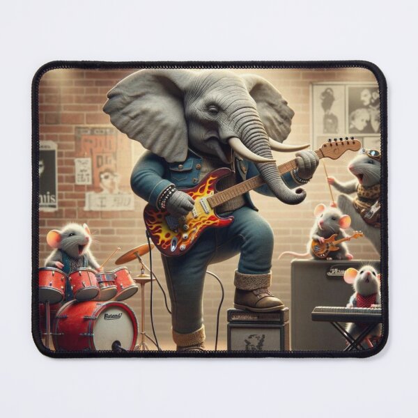 Item preview, Elephant standing on its hind legs, playing a stylish electric guitar with a fiery design designed and sold by AndreaMart.