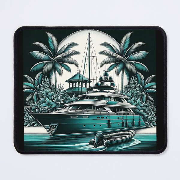 Item preview, Turquoise Yacht Majestic Island Style Art designed and sold by ByDigitalDream.