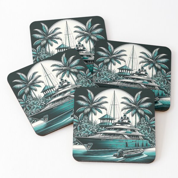 Item preview, Turquoise Yacht Majestic Island Style Art designed and sold by ByDigitalDream.