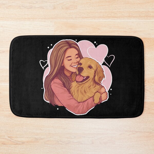 Item preview, Beautiful artwork of a cute golden retriever dog breed and a female owner, golden retriever girl or lady, mom, mama designed and sold by PictureUp.