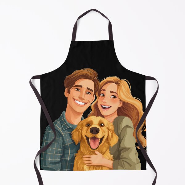 Item preview, Beautiful illustration of a cute golden retriever dog breed and a female and male owner, golden retriever mom and dad designed and sold by PictureUp.