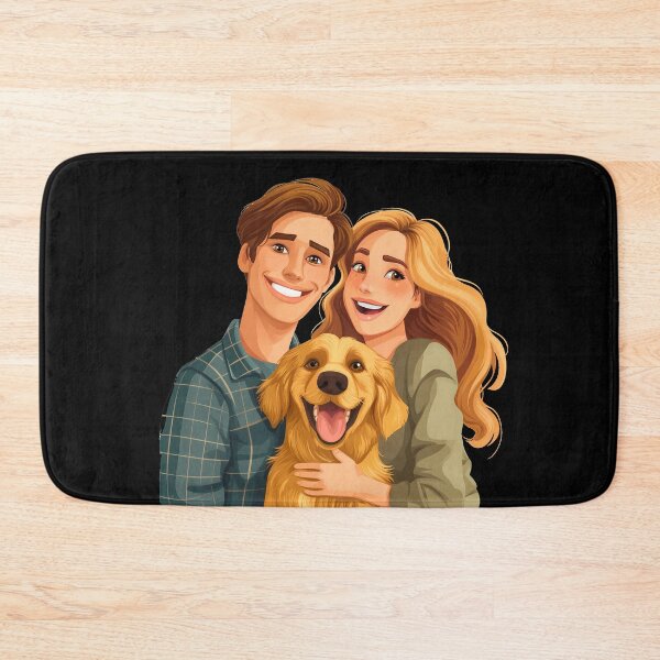 Item preview, Beautiful illustration of a cute golden retriever dog breed and a female and male owner, golden retriever mom and dad designed and sold by PictureUp.