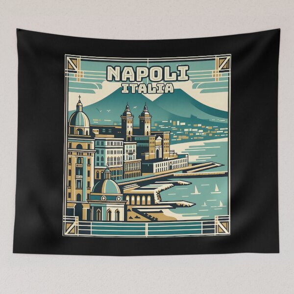 Item preview, Vintage Napoli Italy art deco Landmark Skyline. Travel souvernir. designed and sold by Unitepeople.