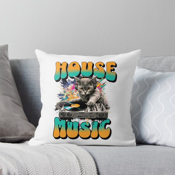 Item preview, HOUSE MUSIC  - Feline Dj On Decks 2 (Black/teal/Orange) designed and sold by Discothreadz.