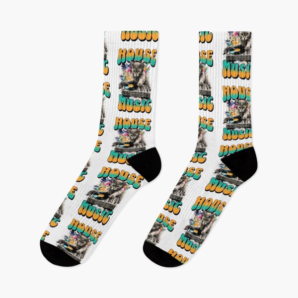 Item preview, HOUSE MUSIC  - Feline Dj On Decks 2 (Black/teal/Orange) designed and sold by Discothreadz.