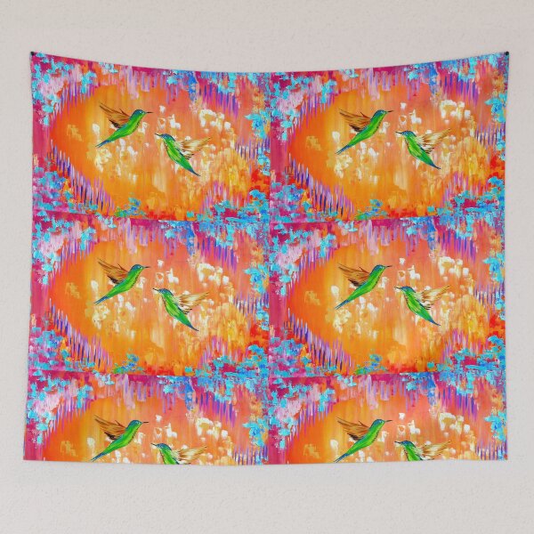 Item preview, Orange and Yellow with Hummingbirds and abstract designs designed and sold by cathyjacobs.