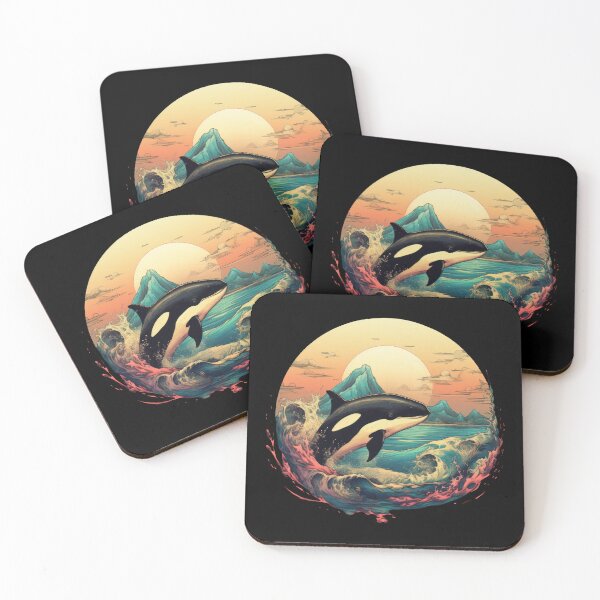 Item preview, Killer Whale Orca in Ocean with Mountains and Sun designed and sold by Gsallicat.