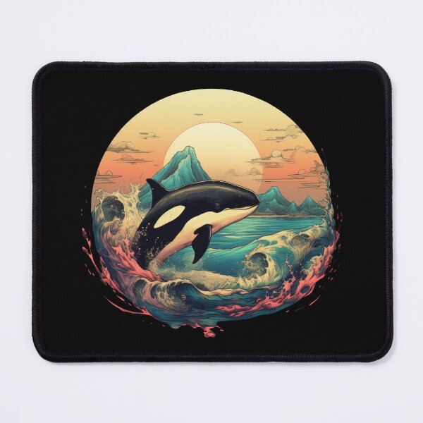 Item preview, Killer Whale Orca in Ocean with Mountains and Sun designed and sold by Gsallicat.