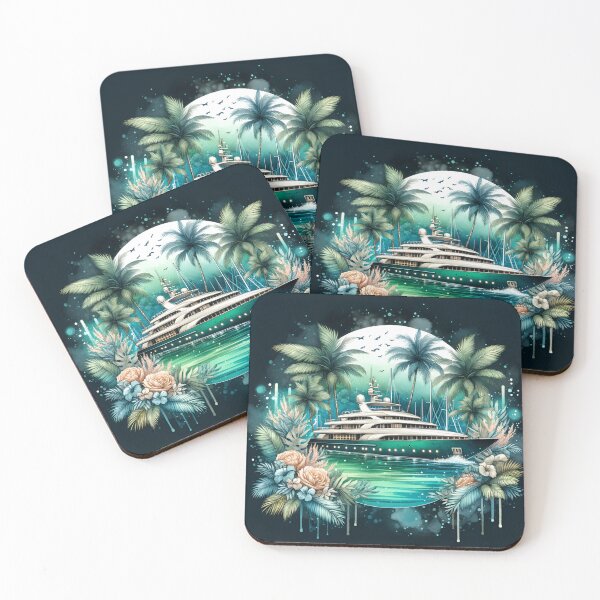 Item preview, Emerald Dream Majestic Yacht Tropical Watercolor designed and sold by ByDigitalDream.