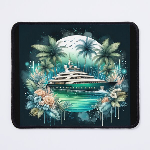 Item preview, Emerald Dream Majestic Yacht Tropical Watercolor designed and sold by ByDigitalDream.