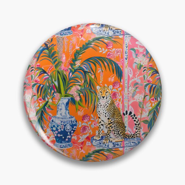 Item preview, Cheetah and ginger jar with palm leaves designed and sold by SophieClimaArt.