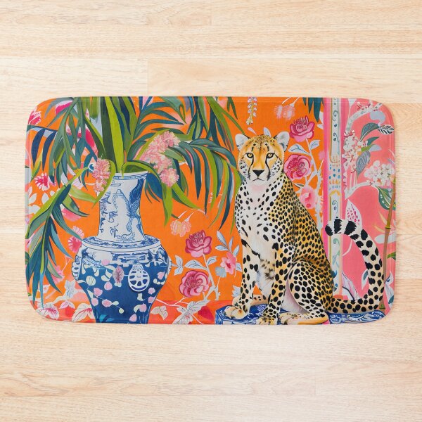 Item preview, Cheetah and ginger jar with palm leaves designed and sold by SophieClimaArt.