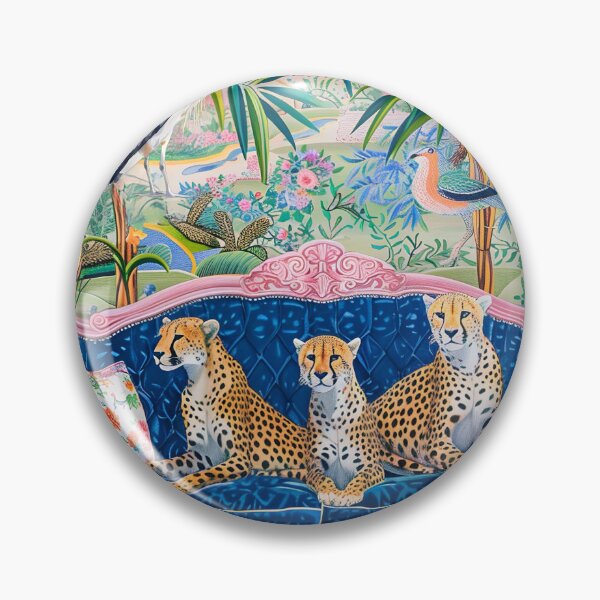 Item preview, Three cheetahs on velvet sofa in chinoiserie interior designed and sold by SophieClimaArt.