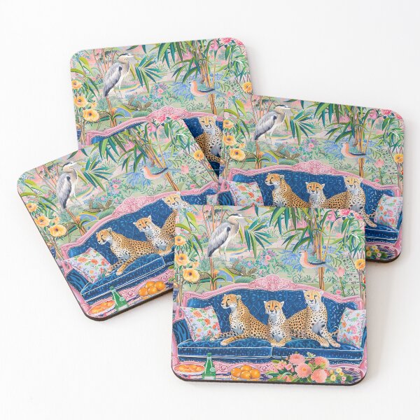 Item preview, Tres guepardos en un sofá de terciopelo en un interior chinoiserie designed and sold by SophieClimaArt.