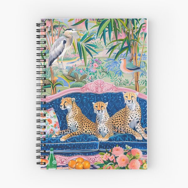 Item preview, Three cheetahs on velvet sofa in chinoiserie interior designed and sold by SophieClimaArt.