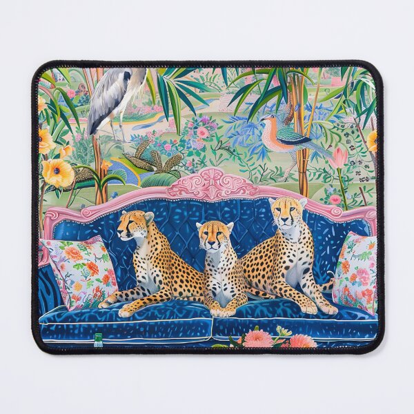 Item preview, Three cheetahs on velvet sofa in chinoiserie interior designed and sold by SophieClimaArt.