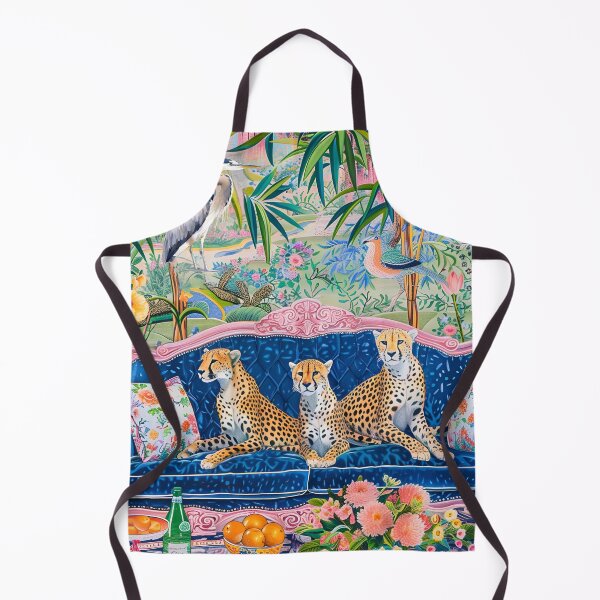 Item preview, Three cheetahs on velvet sofa in chinoiserie interior designed and sold by SophieClimaArt.