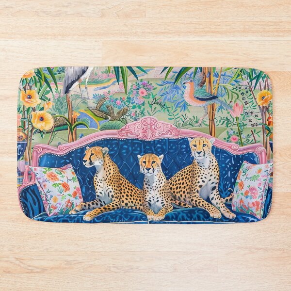 Item preview, Tres guepardos en un sofá de terciopelo en un interior chinoiserie designed and sold by SophieClimaArt.