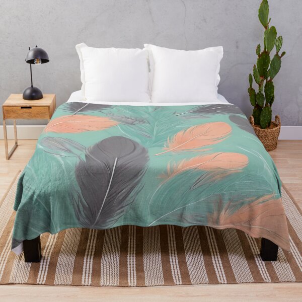 Item preview, GRAY, PEACH AND GREEN FEATHERS ON A GREEN BACKGROUND designed and sold by Ciervo Primavera.