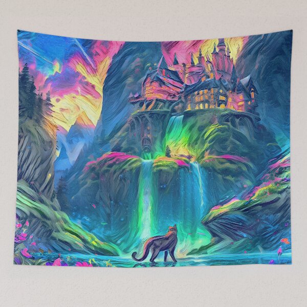 Item preview, Stylised castle and cat. DeepDream designed and sold by blackhalt.