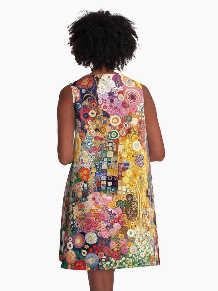 Thumbnail 3 of 4, A-Line Dress, Gustav Klimt Flowers designed and sold by maniacfitness.