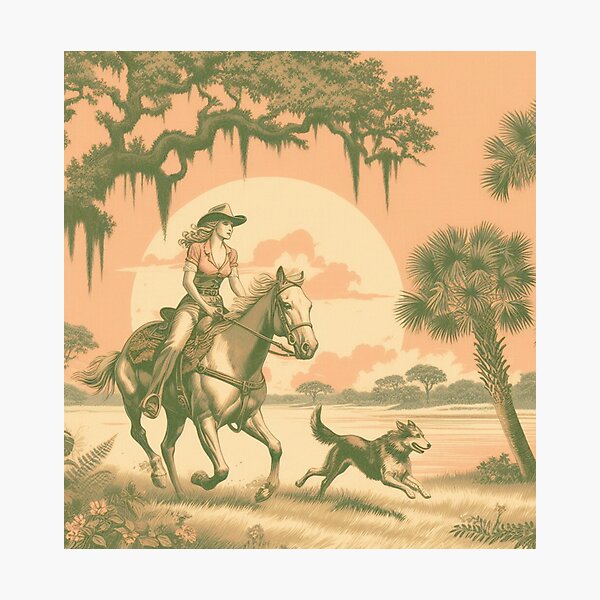 Item preview, Florida Cowgirl Series Sunset with Dog designed and sold by FloridaWildOnes.
