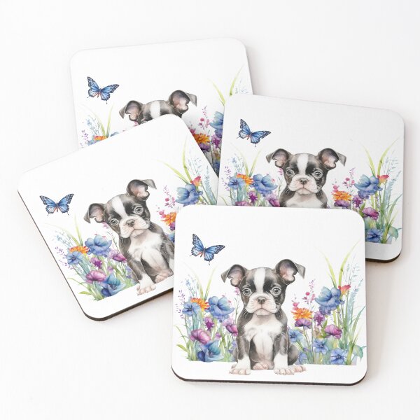 Item preview, Boston Terrier Puppy With Spring Flowers designed and sold by TheAnimalZ00.