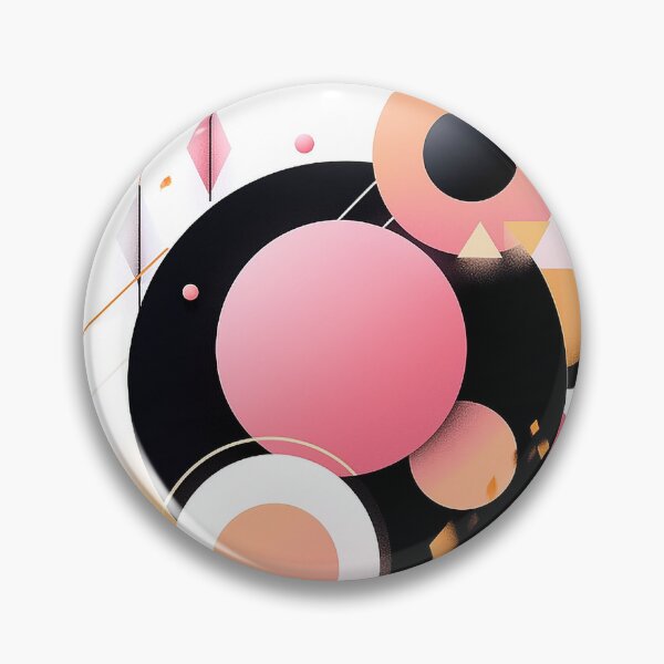 Item preview, Art Deco Meets Bauhaus: Pink & Yellow Abstract Spheres with Black Lines designed and sold by PaintbrushPlace.