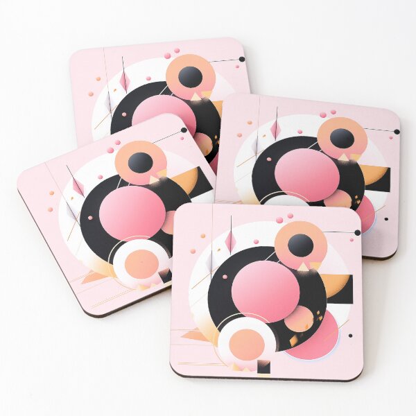 Item preview, Art Deco Meets Bauhaus: Pink & Yellow Abstract Spheres with Black Lines designed and sold by PaintbrushPlace.