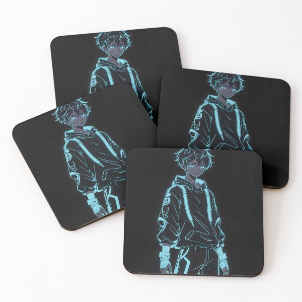 Item preview, Young Boy Neon Cyan Outline Anime designed and sold by Vishnu Rajbhar.