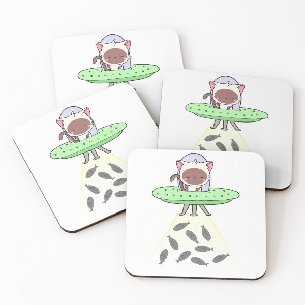 Item preview, Funny white cat is in a spaceship abducting food designed and sold by Pet Station.