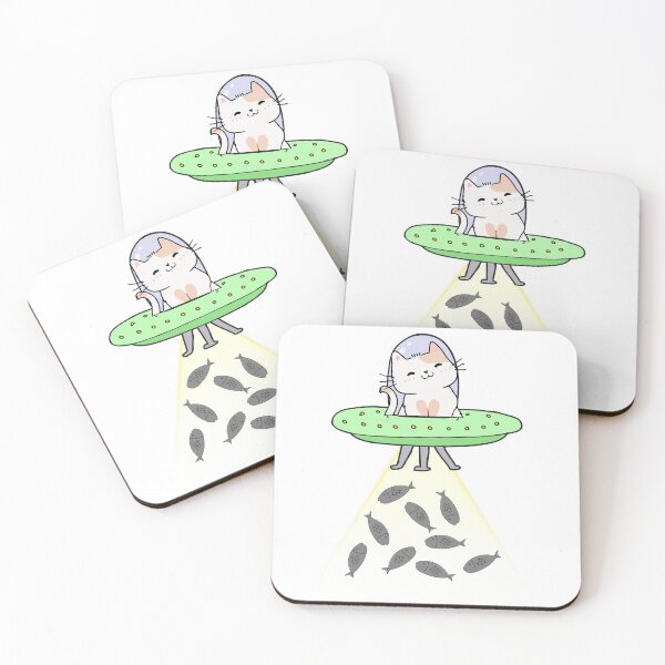 Item preview, Funny white cat is in a spaceship abducting food designed and sold by Pet Station.