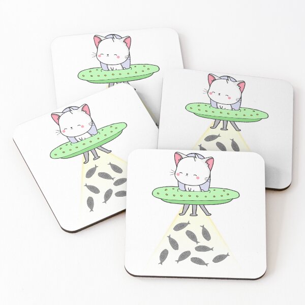Item preview, Funny white cat is in a spaceship abducting food designed and sold by Pet Station.
