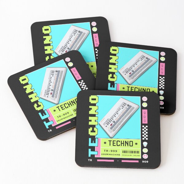 Item preview, TECHNO  - TR 909 Drum Machine (white/lime/pink) designed and sold by Discothreadz.