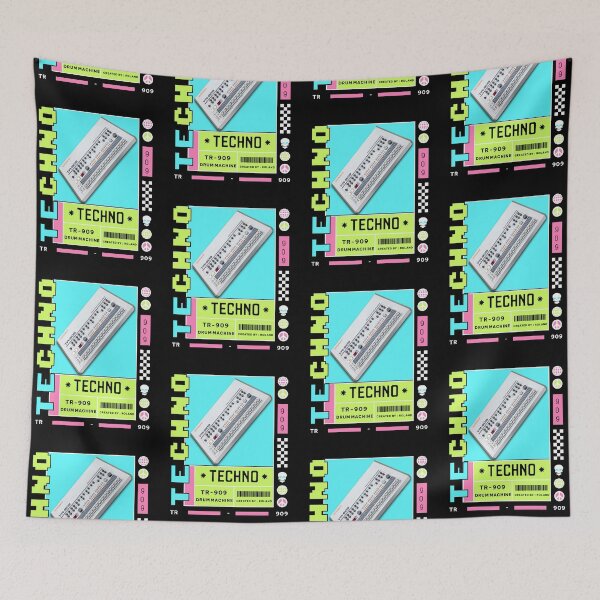 Item preview, TECHNO  - TR 909 Drum Machine (white/lime/pink) designed and sold by Discothreadz.