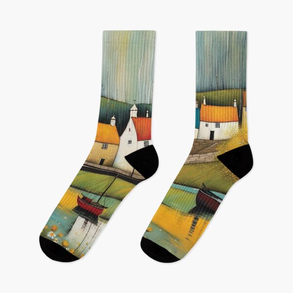 Item preview, rainy tiny lake village designed and sold by Random Designs.