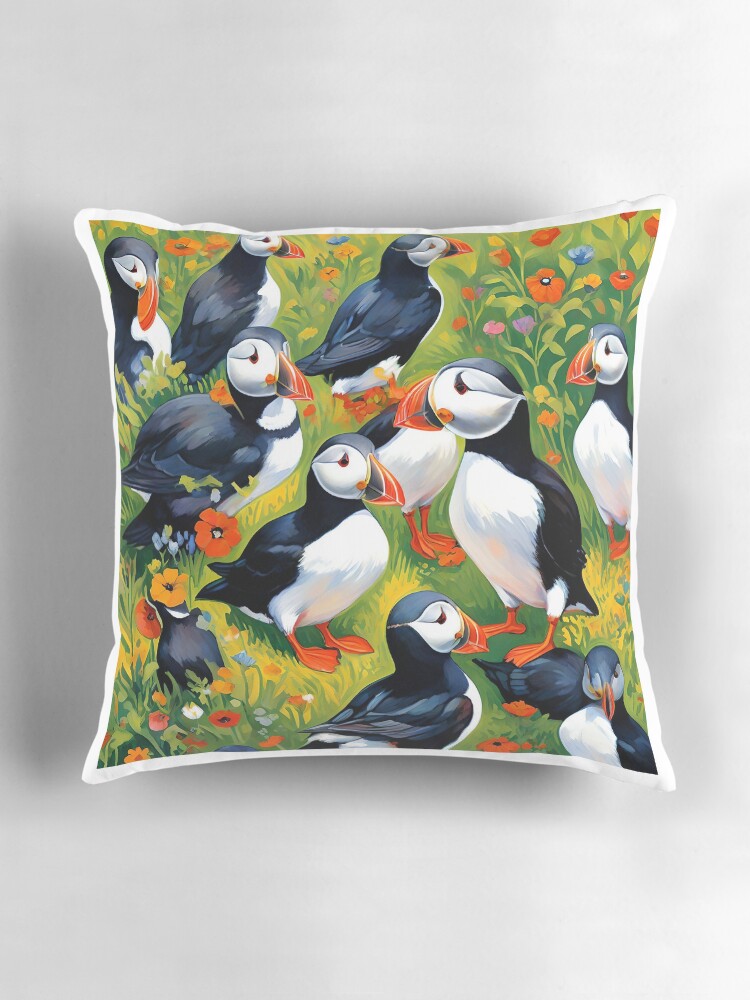 Thumbnail 3 of 4, Pillow, PUFFINS designed and sold by PIGCASSOSAIART.