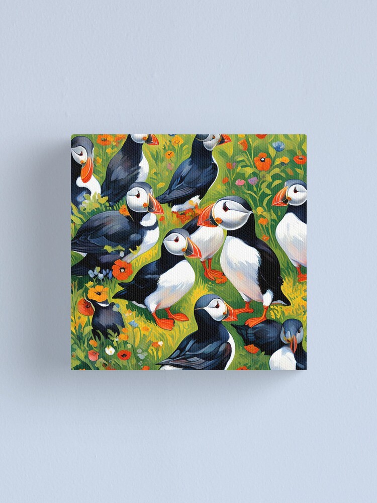 Thumbnail 1 of 3, Canvas Print, PUFFINS designed and sold by PIGCASSOSAIART.