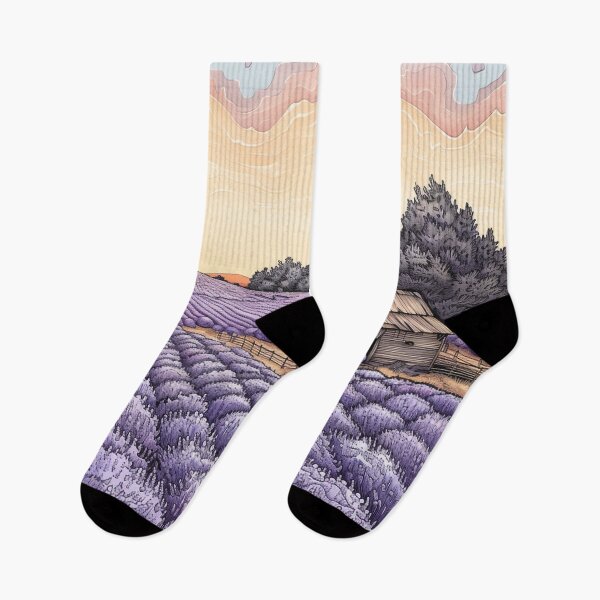 Item preview, Lavender Fields & Barn Illustration: Intricate Pen Style designed and sold by PaintbrushPlace.